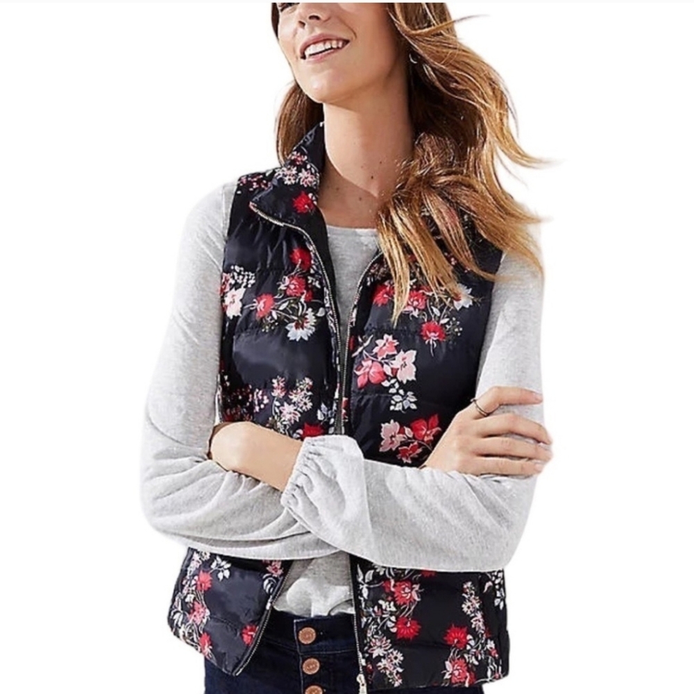 Loft Puffer Vest Black Floral Size Medium